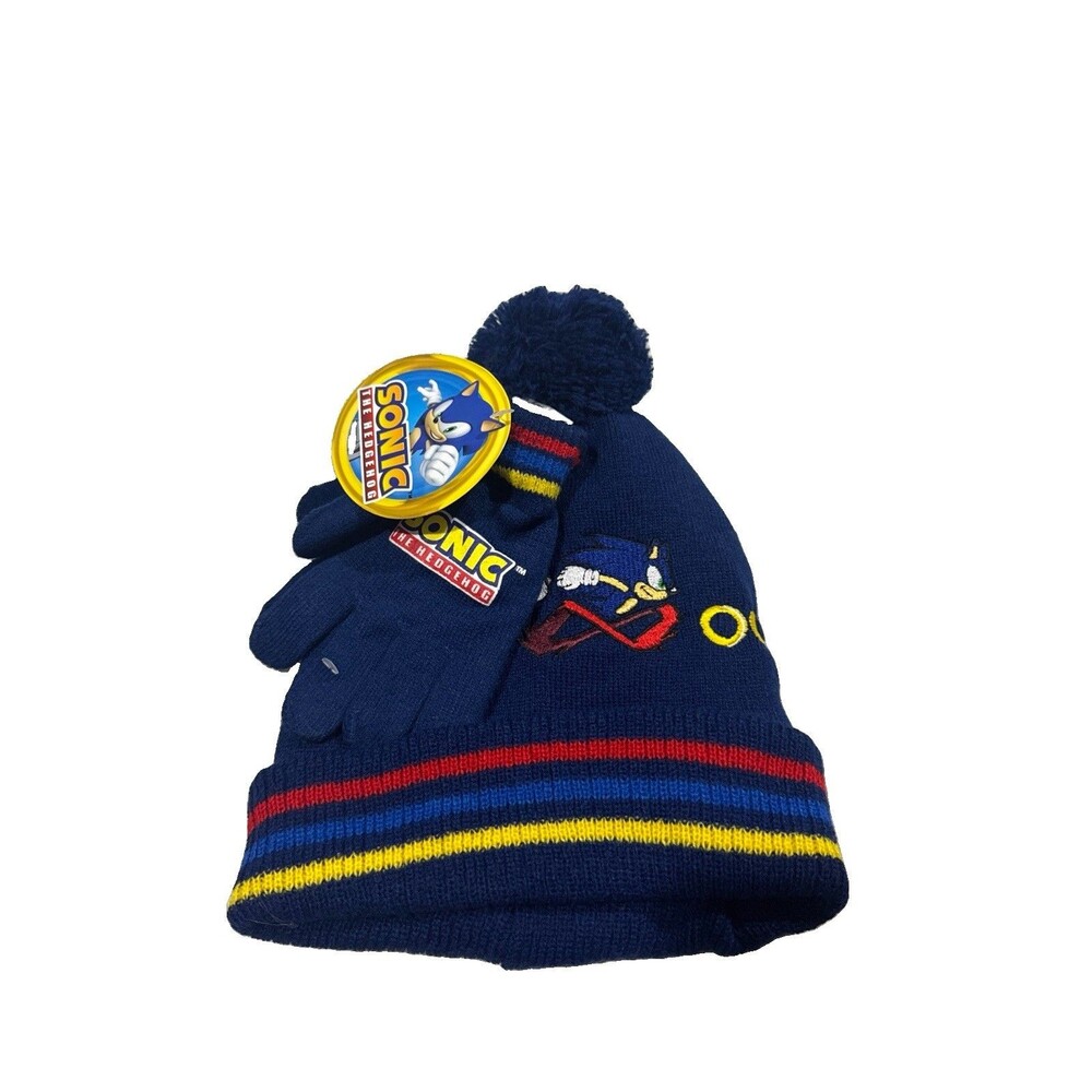 SONIC the Hedgehog SEGA Hat & Gloves Set Winter Pom Beanie